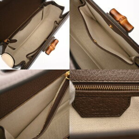 Gucci Handbag Bamboo Beige Ebony Brown GG Supreme Leather - Picture 9 of 10